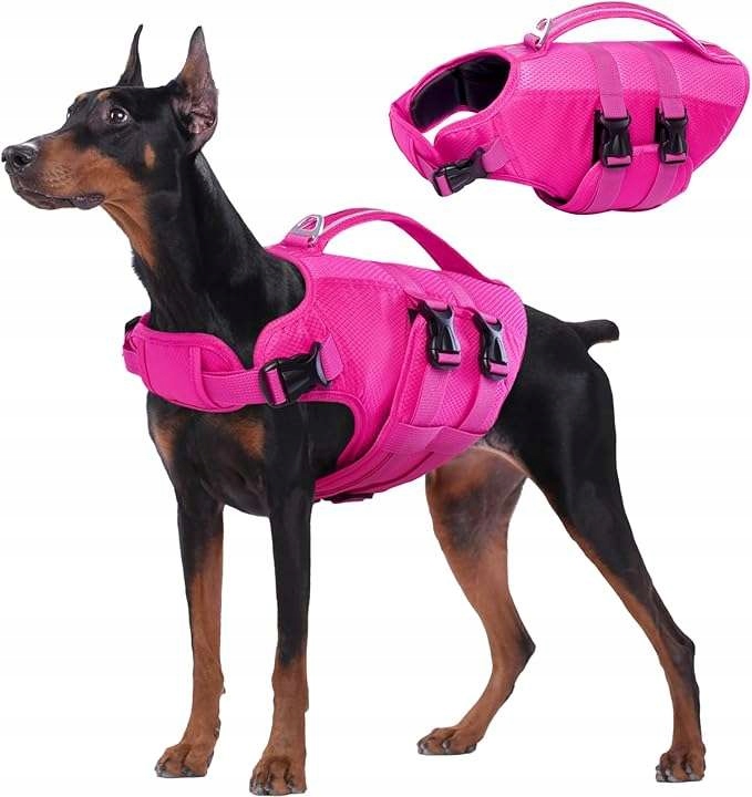 Levně Záchranná vesta pro psa s nastavitelnou odrazovou částí, velikost M, růžová
