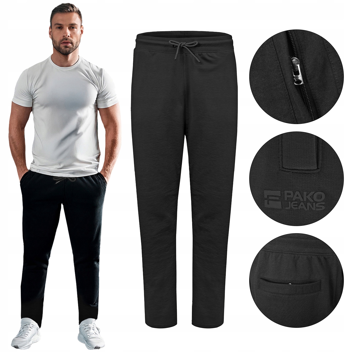 Pánské dlouhé Teplákové Kalhoty bez stahovacího pásku Rabbit Černé Pako Jeans