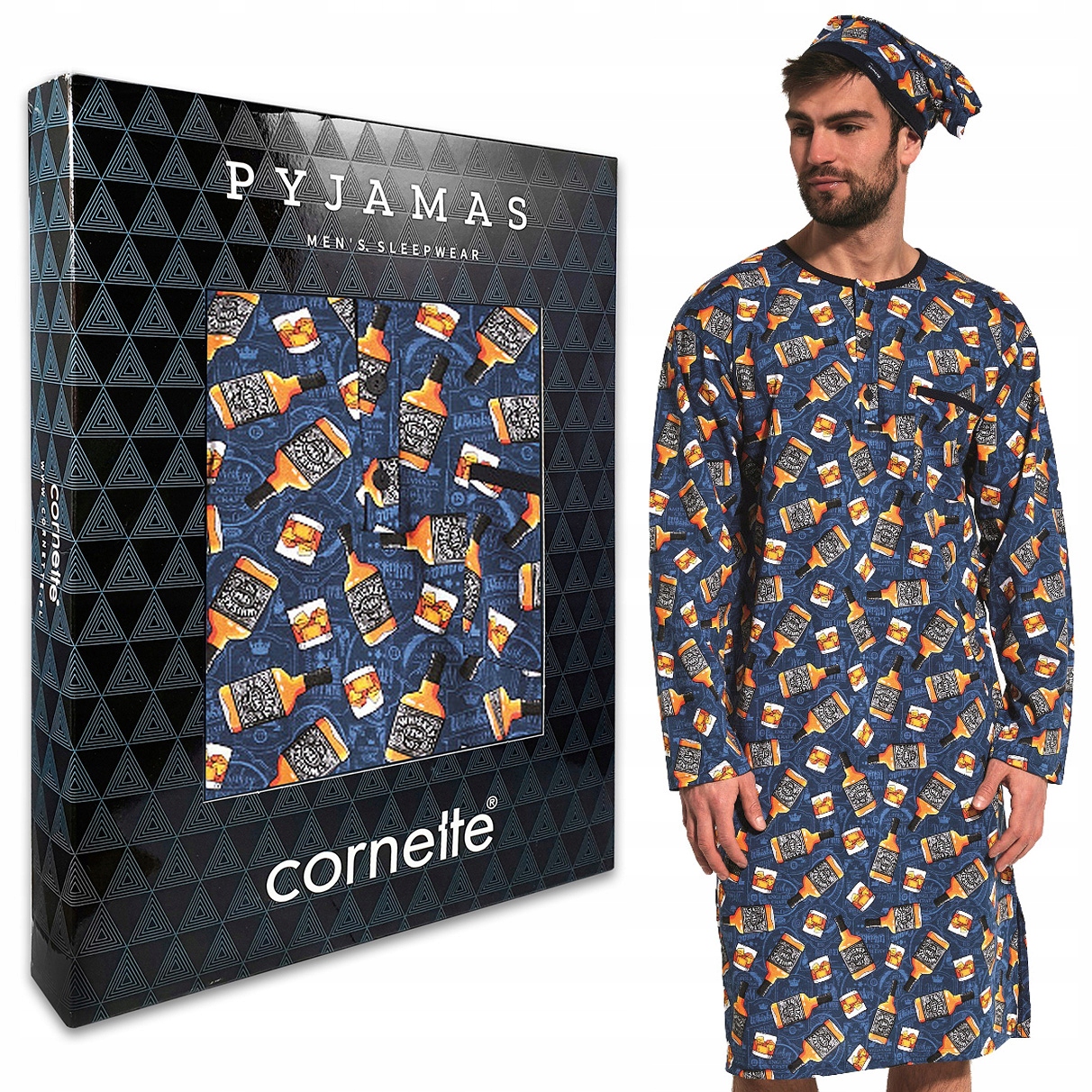 Pánská Noční Košile Cornette 110/04 Pyžamo s županem Dlouhý rukáv M