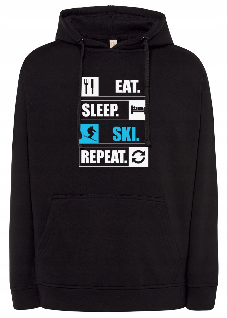 Pánská mikina s kapucí Lyže Eat Sleep Ski Repeat Lyžařská Freeride 4XL