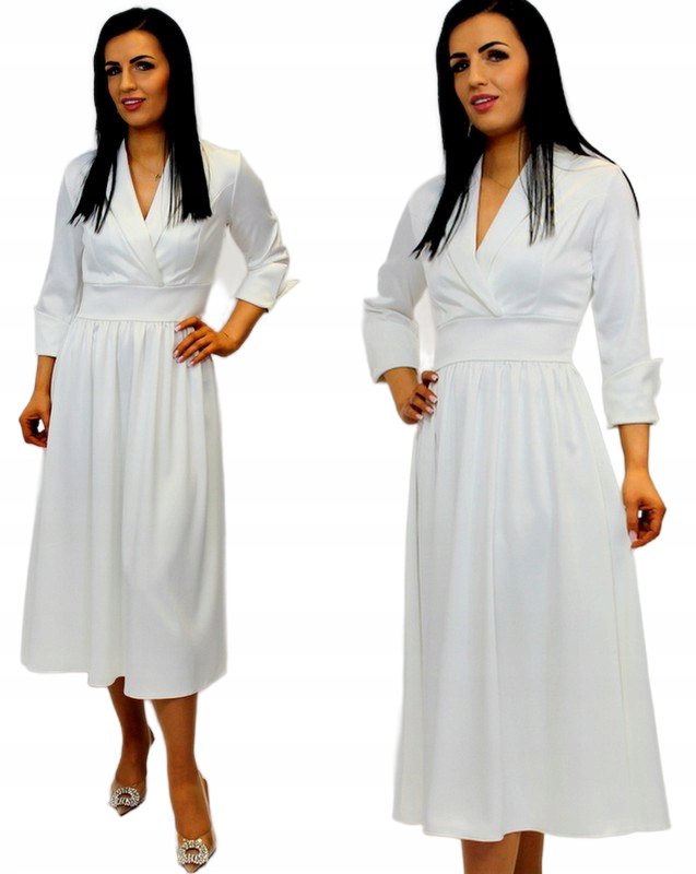 Dámské šaty na křtinové přijímání Svatební Hostina Elegantní Midi 3/4 Ecru M