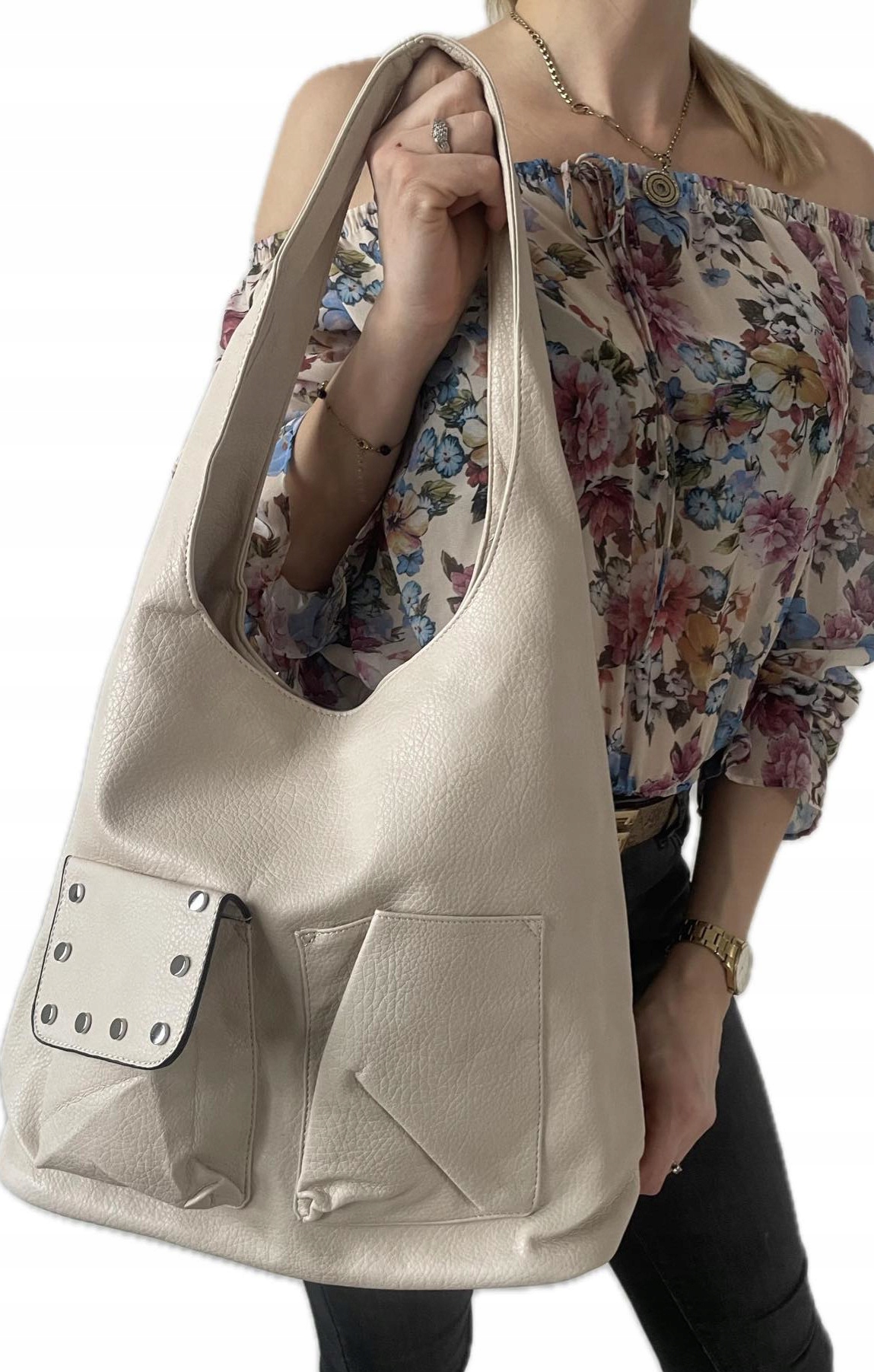 TOREBKA DAMSKA WOREK A4 dżety BEŻOWA