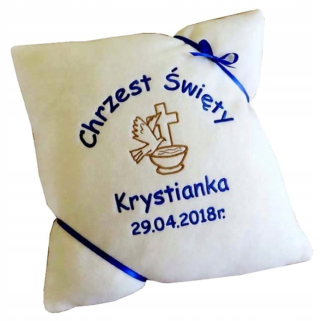 Polštář s Výšivkou jméno datum Křest památka na křest