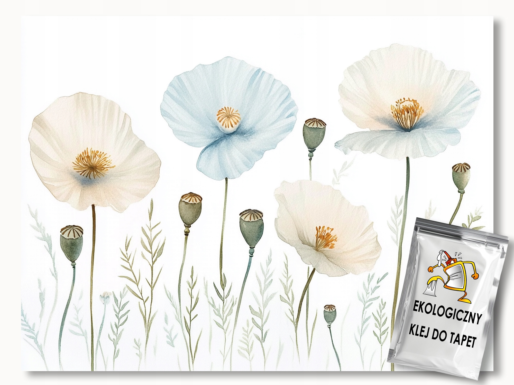 Fototapeta Flizelina Akvarel Příroda Zahrada Květiny Máky Boho 200x140 lepidlo