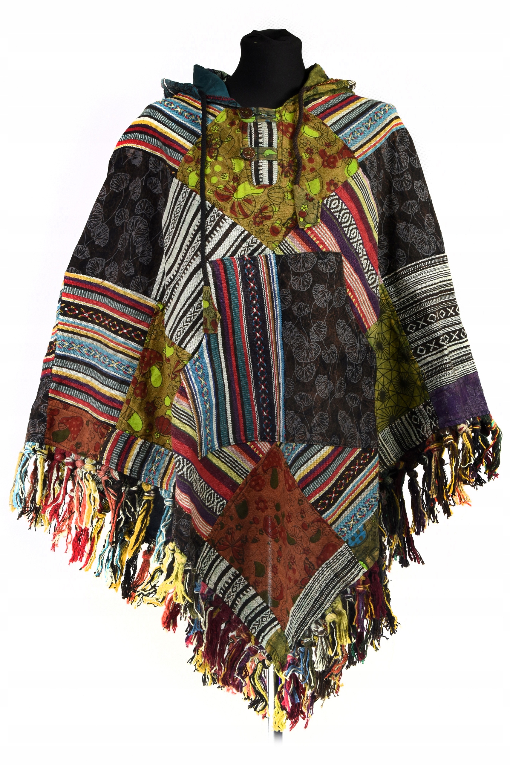 Nepálské Pončo Třásně Etno orient Pled patchwork