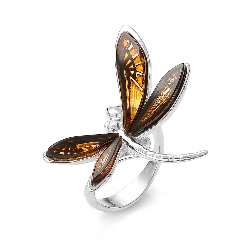 Stříbrný Prstýnek Vážka S Jantarem
