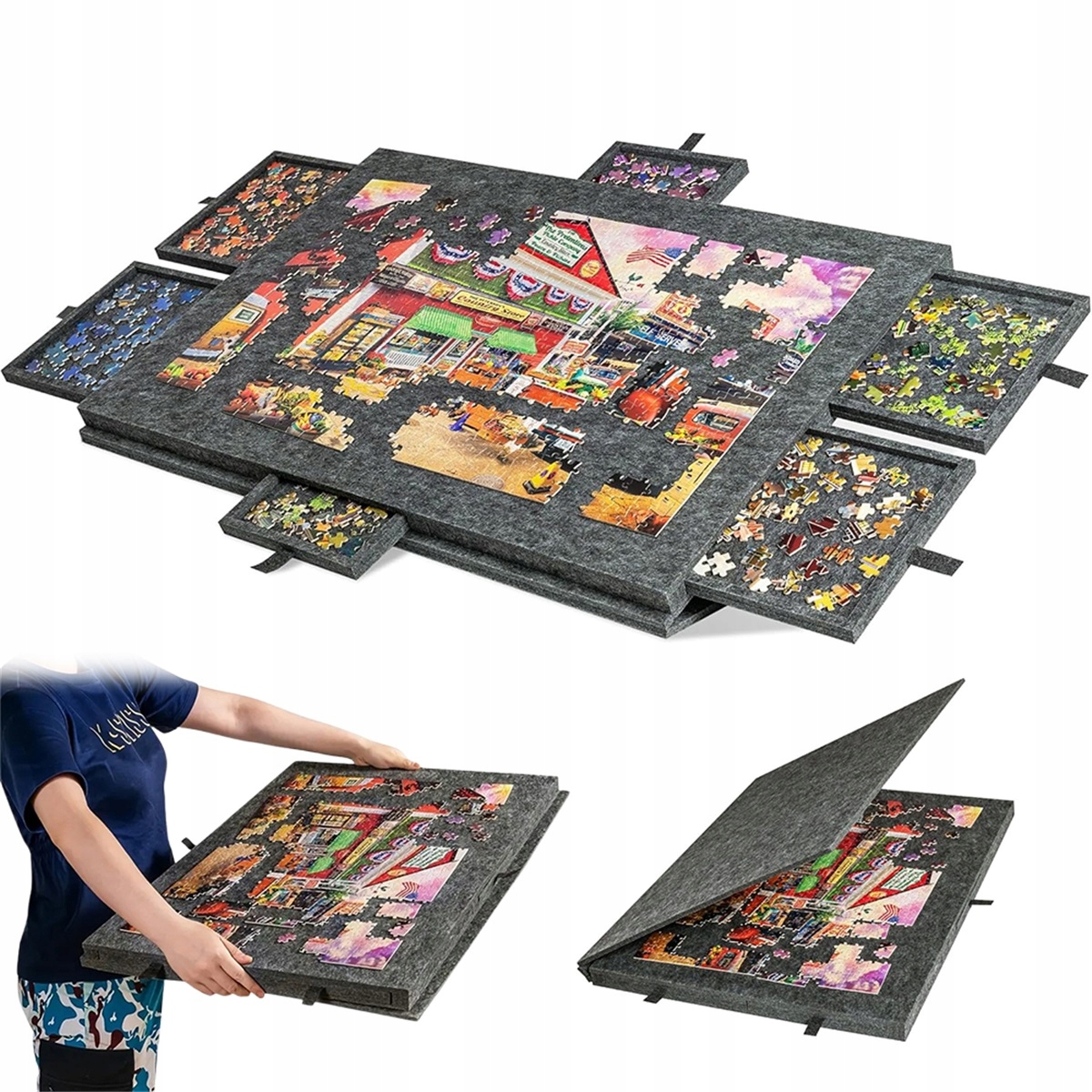 Mata do puzzli 2w1 z 6 pojemnikami 77x52cm regulowany kąt nachylenia