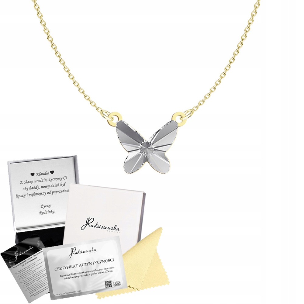 Zlatý náhrdelník s křišťálovým motýlem Stříbro 925 Dárek Přání Bonus