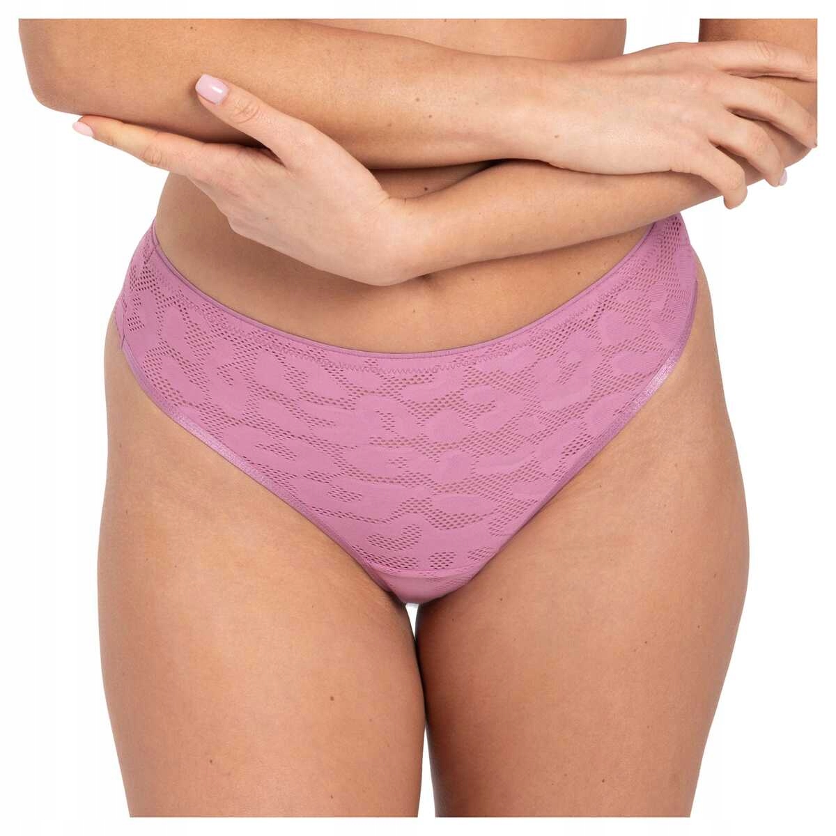 Samanta Kalhotky dámské brazilské kalhotky s leopardím vzorem tanga Alex M300 vřesové XL