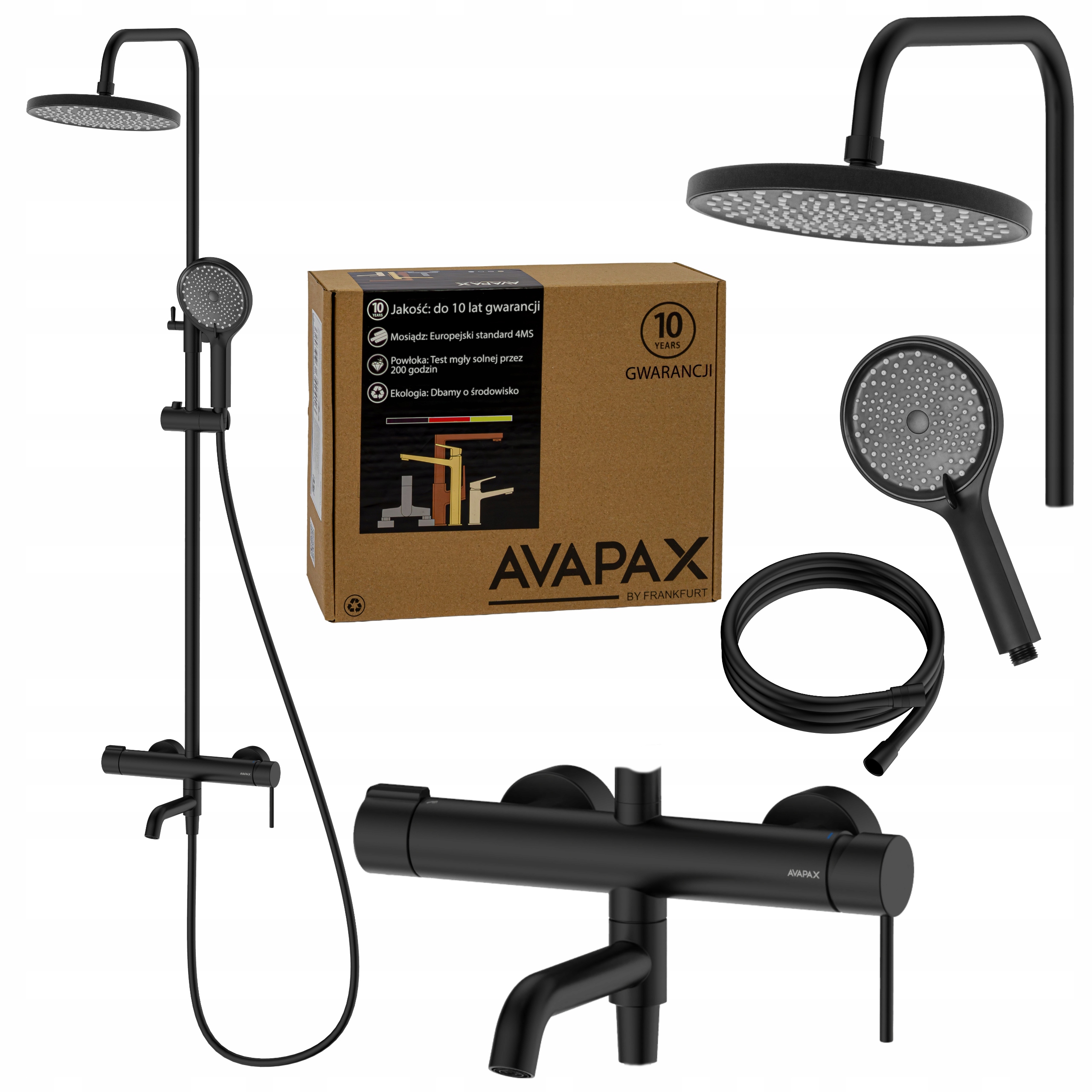 Sprchová tyč s baterií, regulovatelná, černá, sada do kabiny Avapax