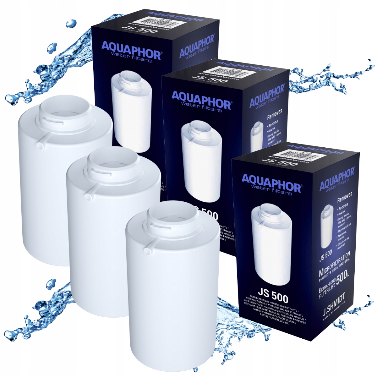 Wkłady do dzbanka filtrującego Aquaphor, trzy wkłady filtrujące JS500