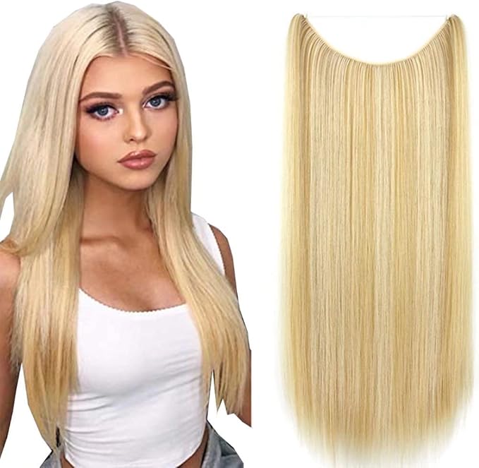 Prodlužování Vlasů Délka 55 CM Světlý Blond Skrytý Drát Vlasec