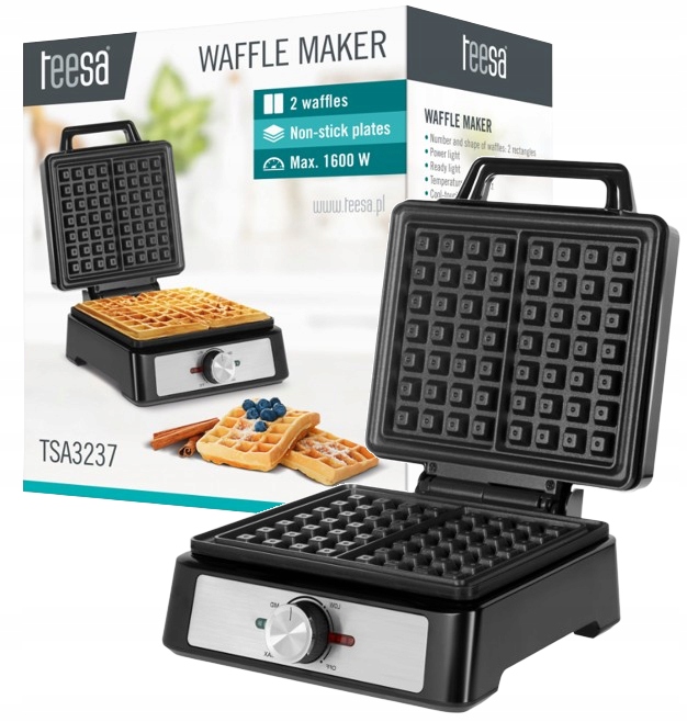 Gofrownica Teesa 1600W 2 gofry TSA3237 regulacja temperatury INOX