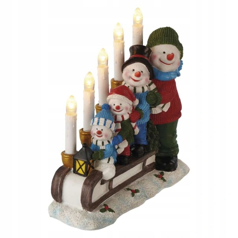 Led svícen – sněhuláci na saních, 24 cm, 2x Aa, vnitřní, teplá bílá,…