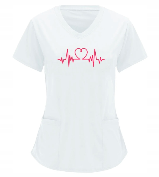 Koszulka damska dla pielęgniarek kieszenie XL linia życia biała