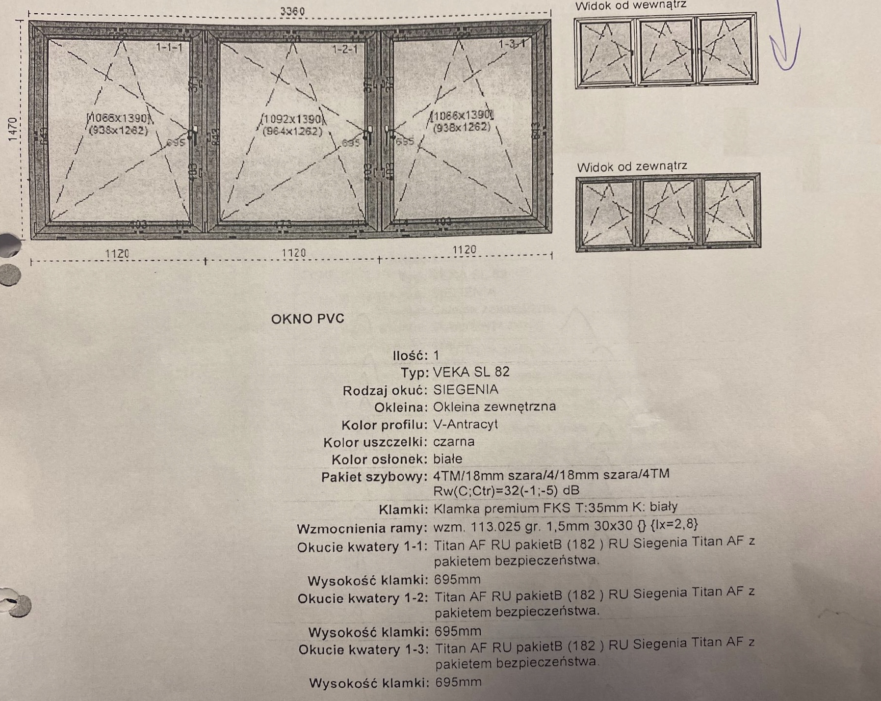 OKNO ANTRACYT 3-SKRZYDŁOWE PROMOCJA WYPRZEDAŻ Marka inna