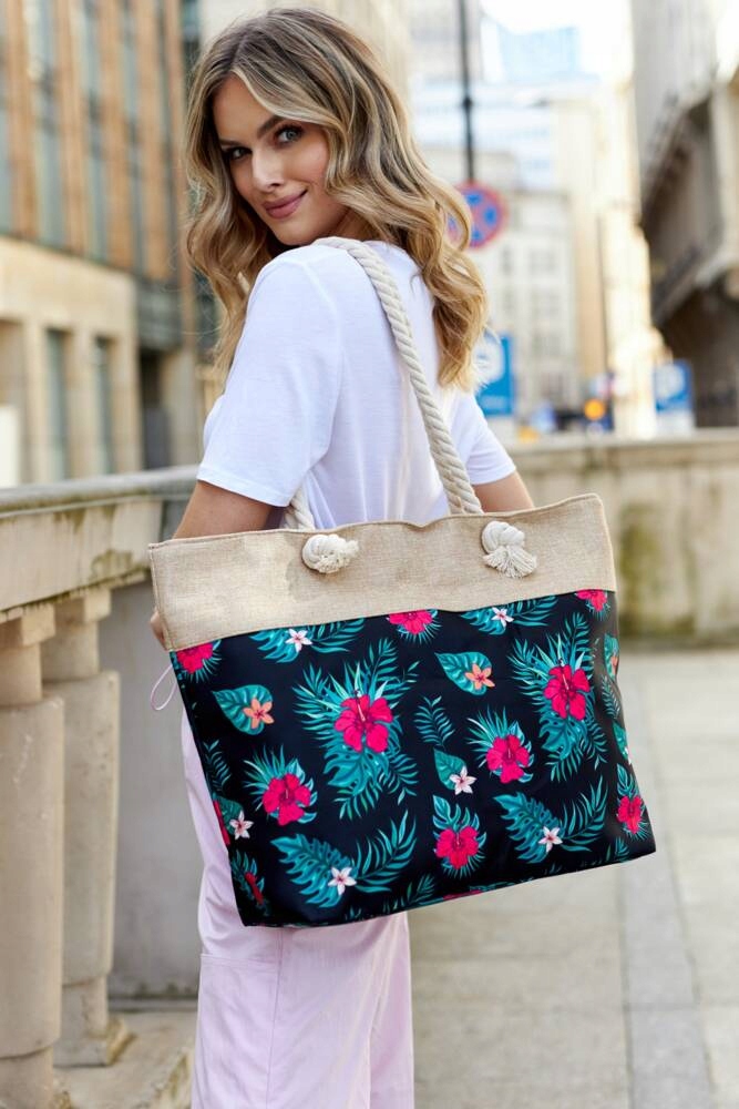 Torba Plażowa Duża Zapinana Na Zamek Torebka Shopper z Podszewką Piknik XXL Wzór dominujący mix wzorów