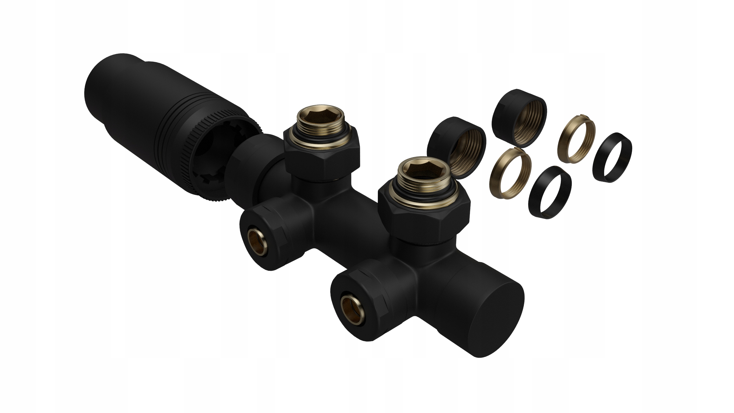 Sada Ventilů Radiátoru Reverzibilní Duoplex Černá