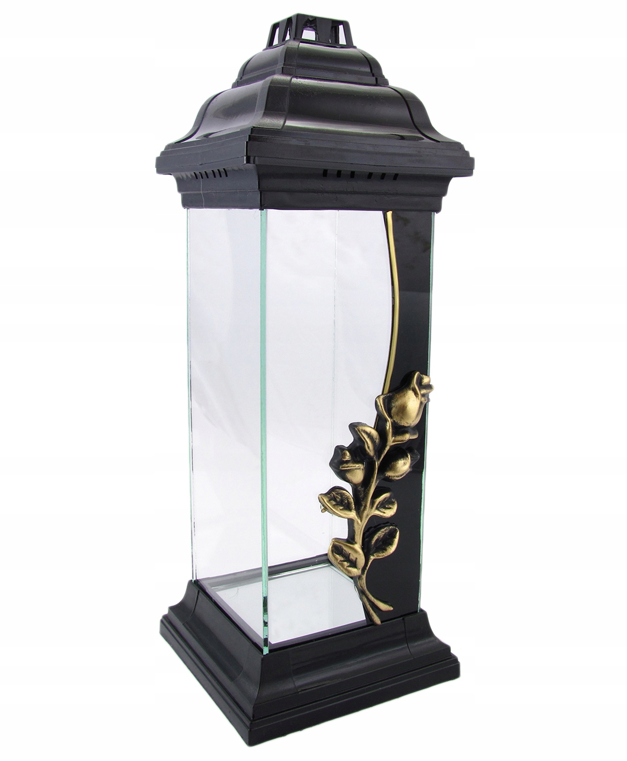 

Lampion czarny kapliczka z różą duży znicz 38cm
