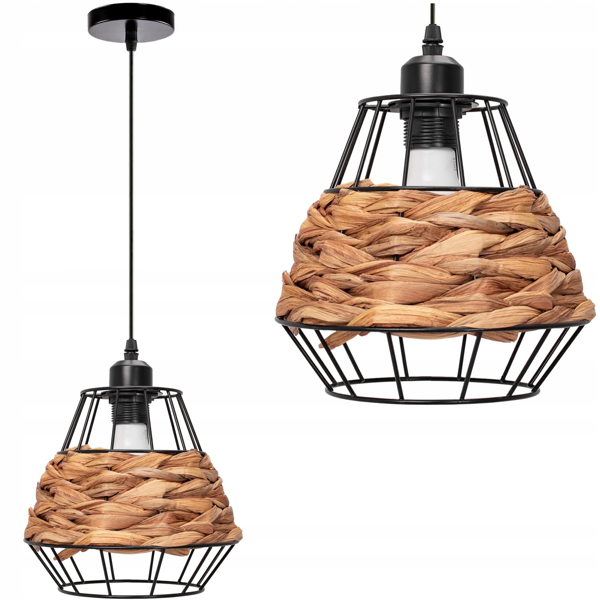 Lampa Wisząca Pleciona Sufitowa Metalowa Czarna Boho Loft Do Salonu E27