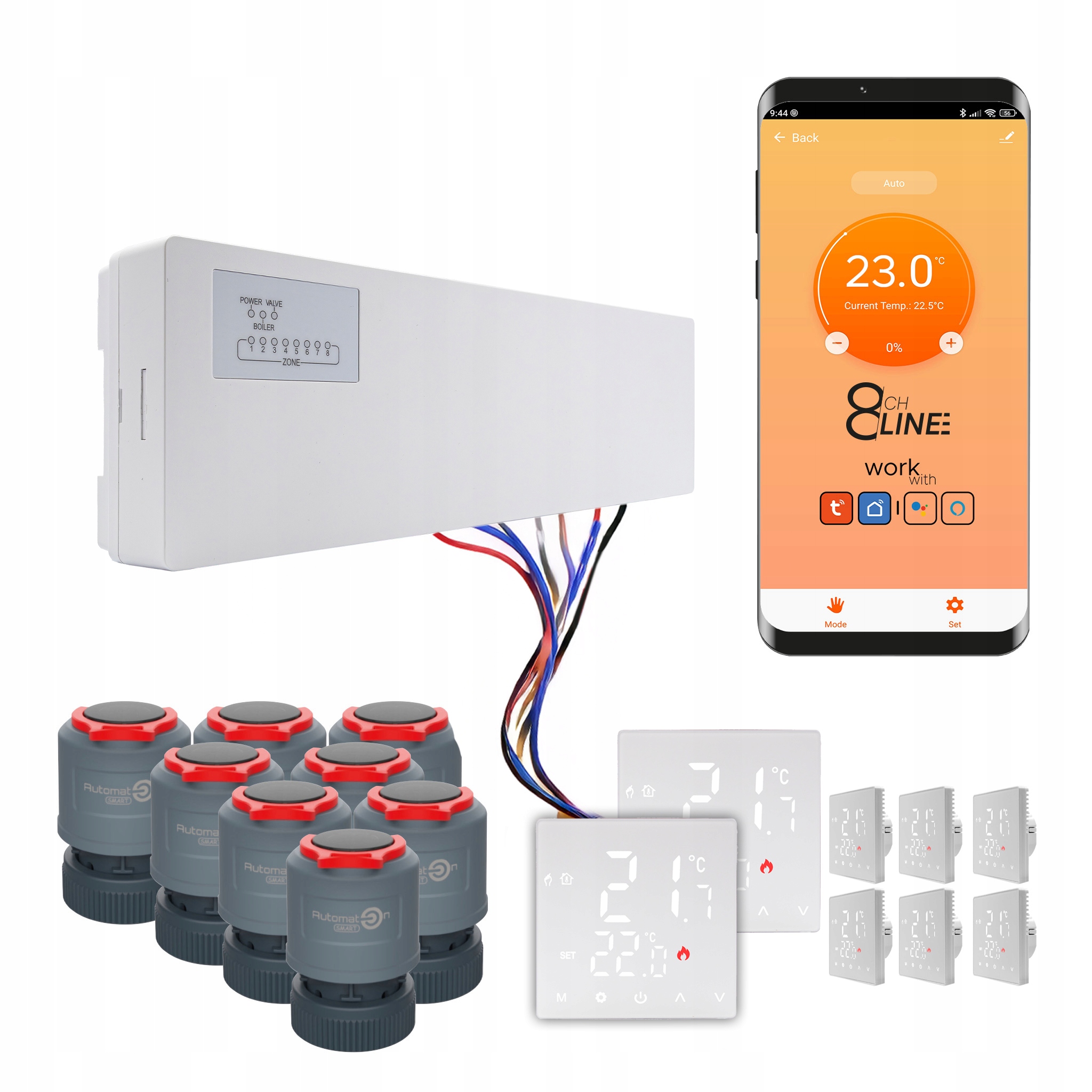 Súprava rozvodov na vykurovanie Line 8 izieb termostaty Std WiFi biela