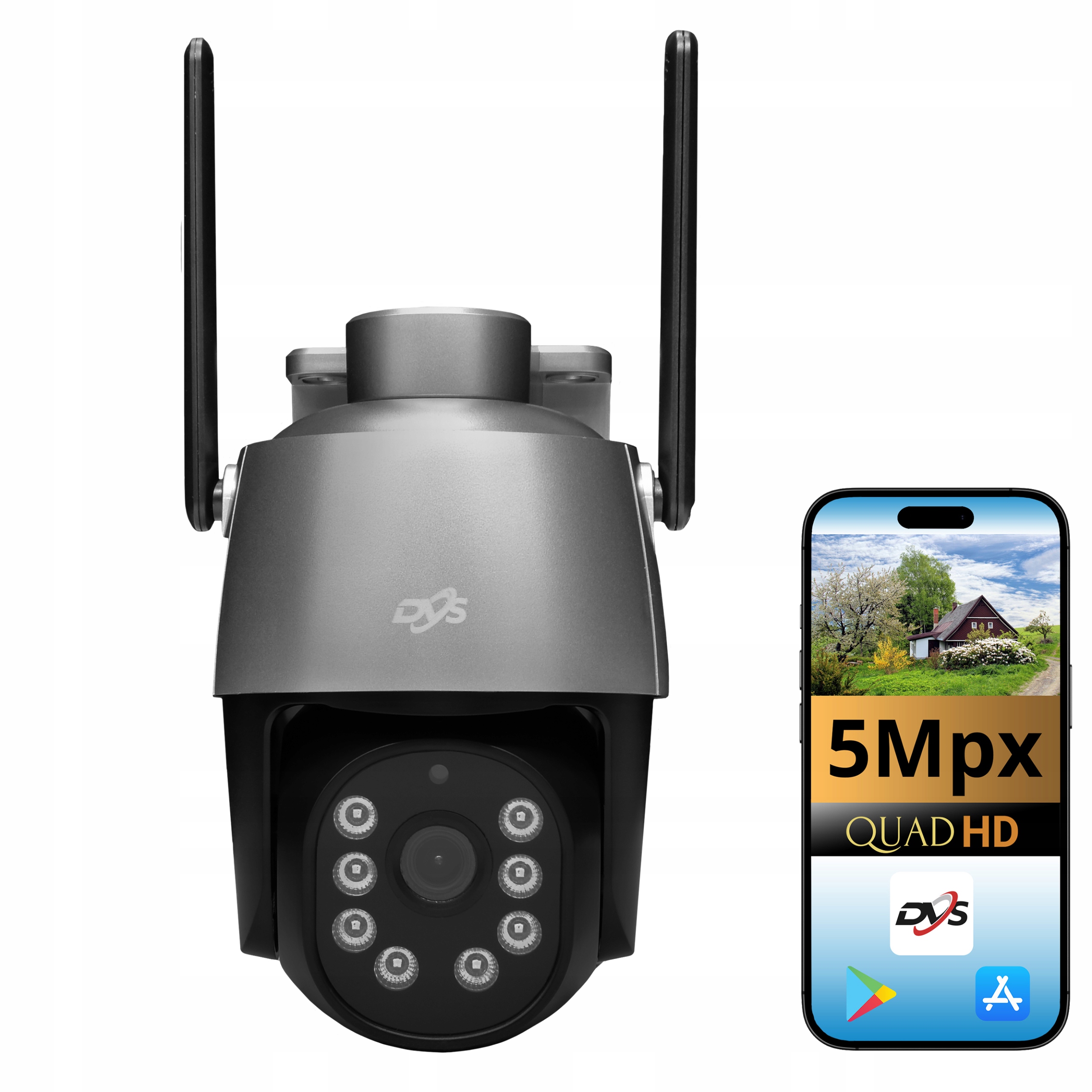 Szara Zewnętrzna Kamera Wifi Obrotowa Ip Bezprzewodowa 5Mpx Dvs Monitoring