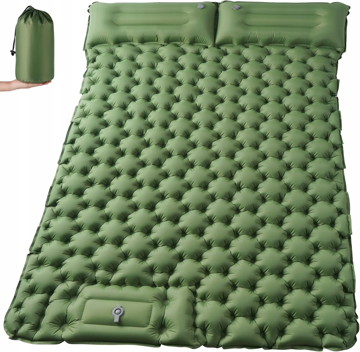 Dvoumístná matrace zelená, skládací, nafukovací cestovní postel