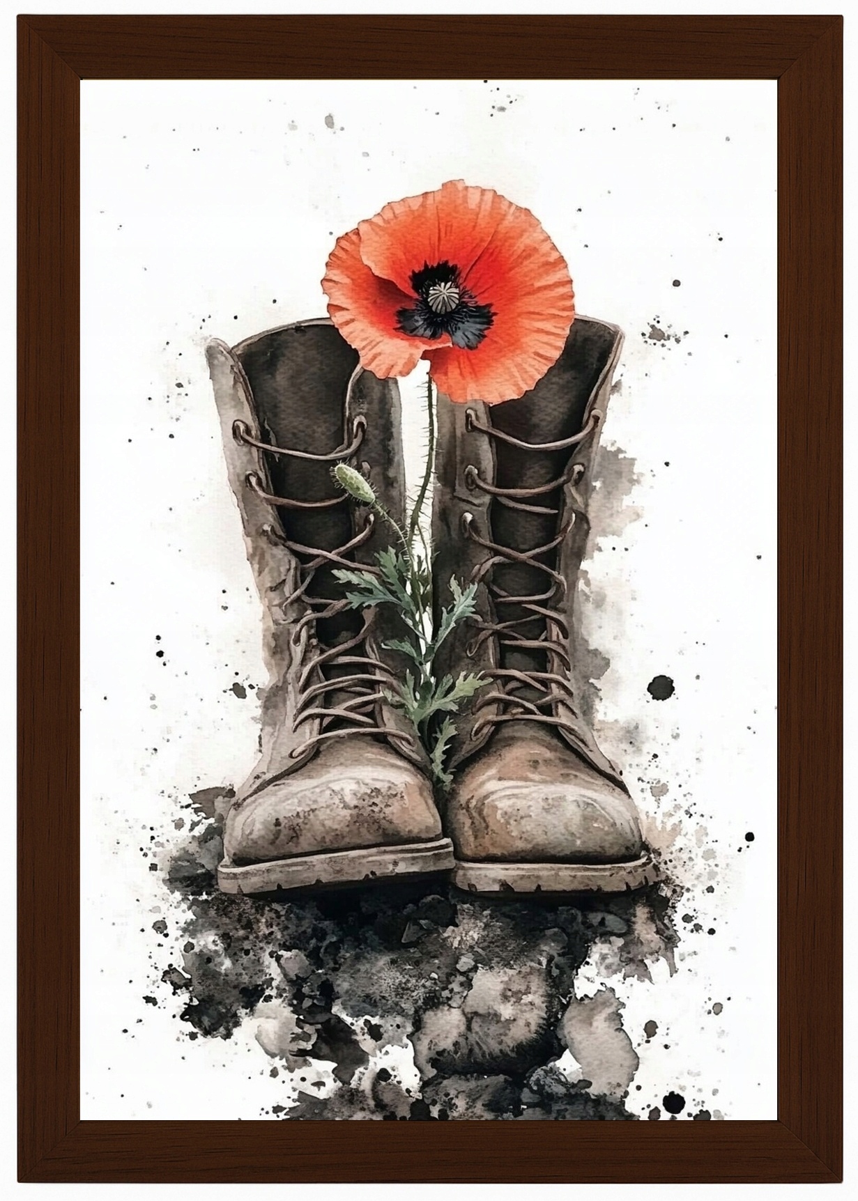 Rámeček Dřevěné Boty Bovver Plakát Červený Mák Rebellion Strength 40x60
