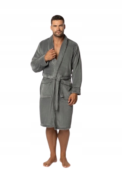 Envie Pánský župan s lemováním Elegant, flanel fleece, šedý, velikost M/L