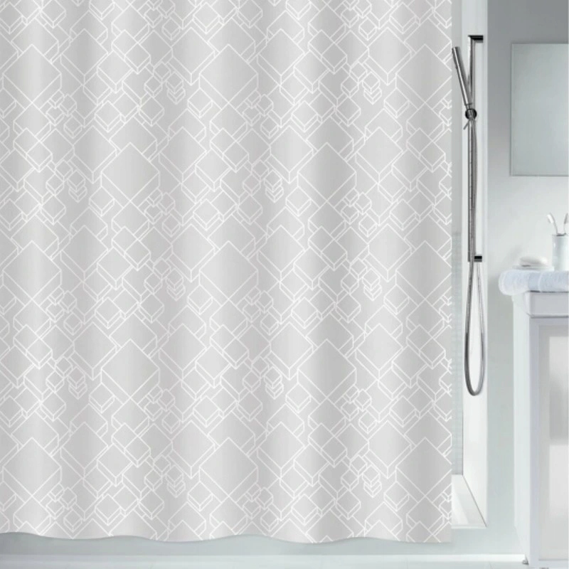 Spirella sprchový závěs Peer, motiv čtverců, bílý, 180 x 200 cm, polyester