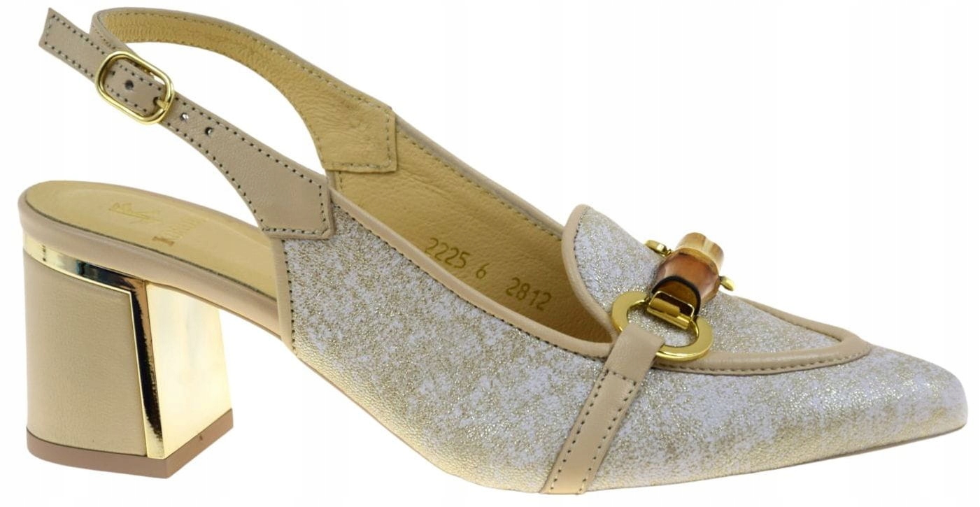 Dámské elegantní kožené sandály na podpatku béžové zlaté Kordel 2812 VEL.38