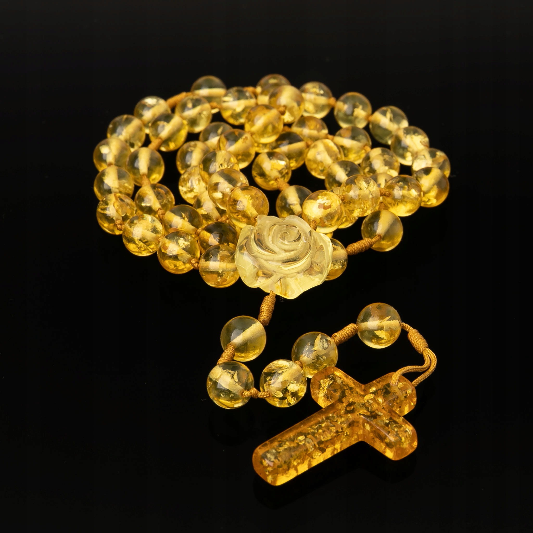 Růženec z Jantaru-Spojka Vyřezávaný Květ Růže