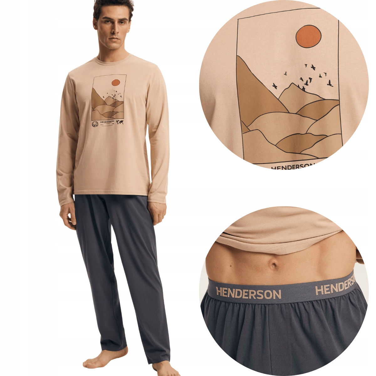 Pánské bavlněné pyžamo s dlouhým rukávem, střih Henderson 43474 Luro M