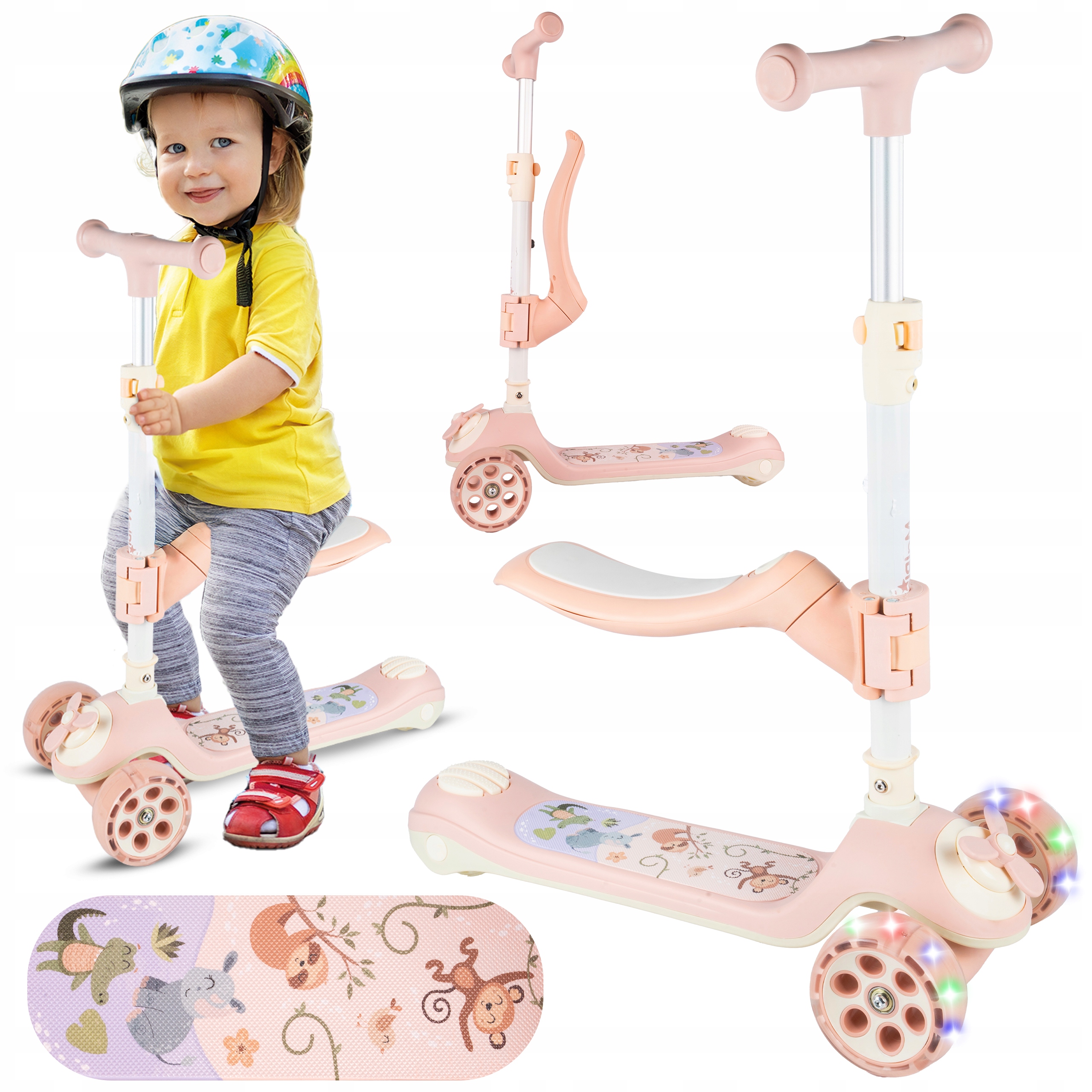 Hulajnoga Trójkołowa Dla Dzieci Balansowa Jeździk Z Siedziskiem Koła Led