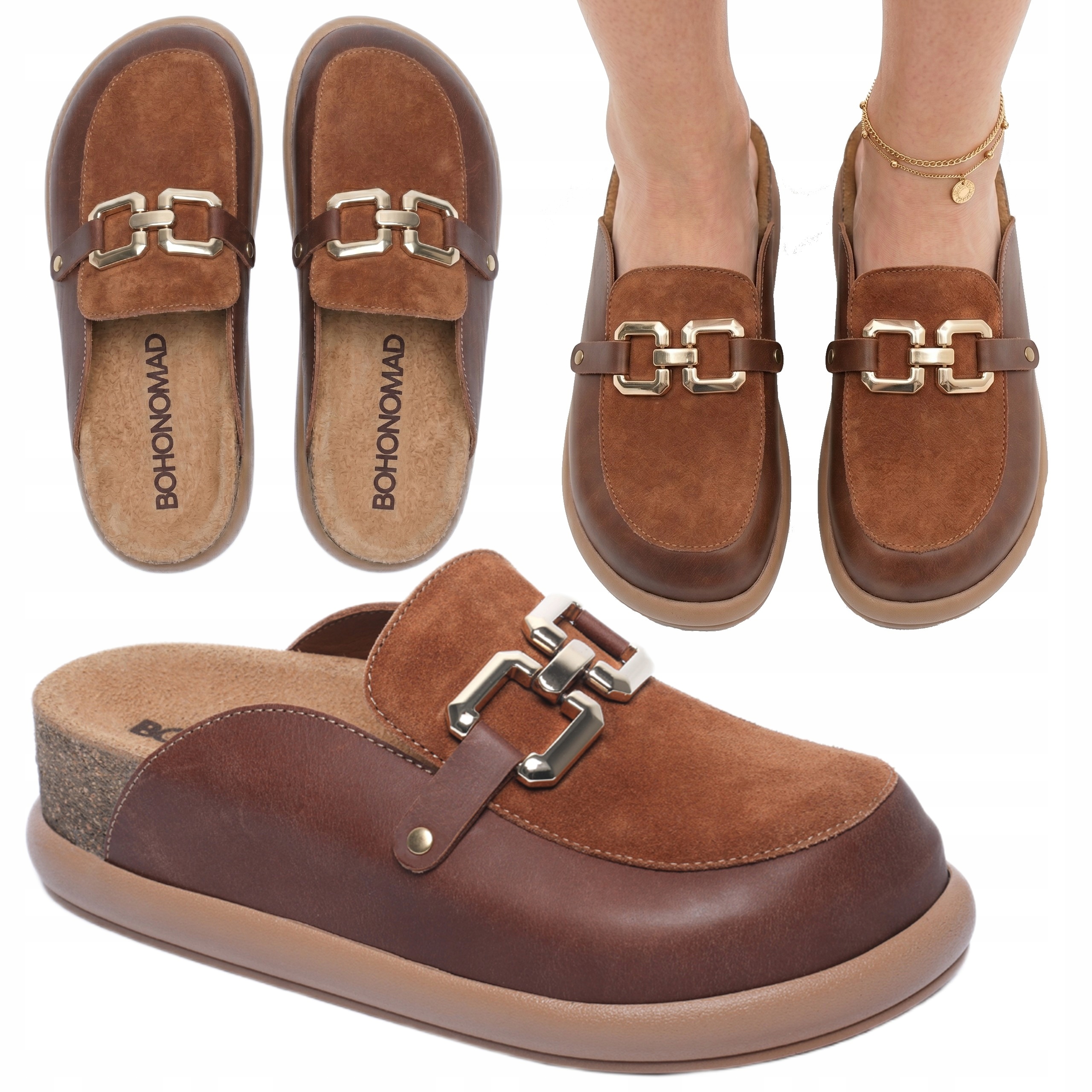 Kožené Sandály Hnědé Dámské London Clogs Modne r 40 pohodlné