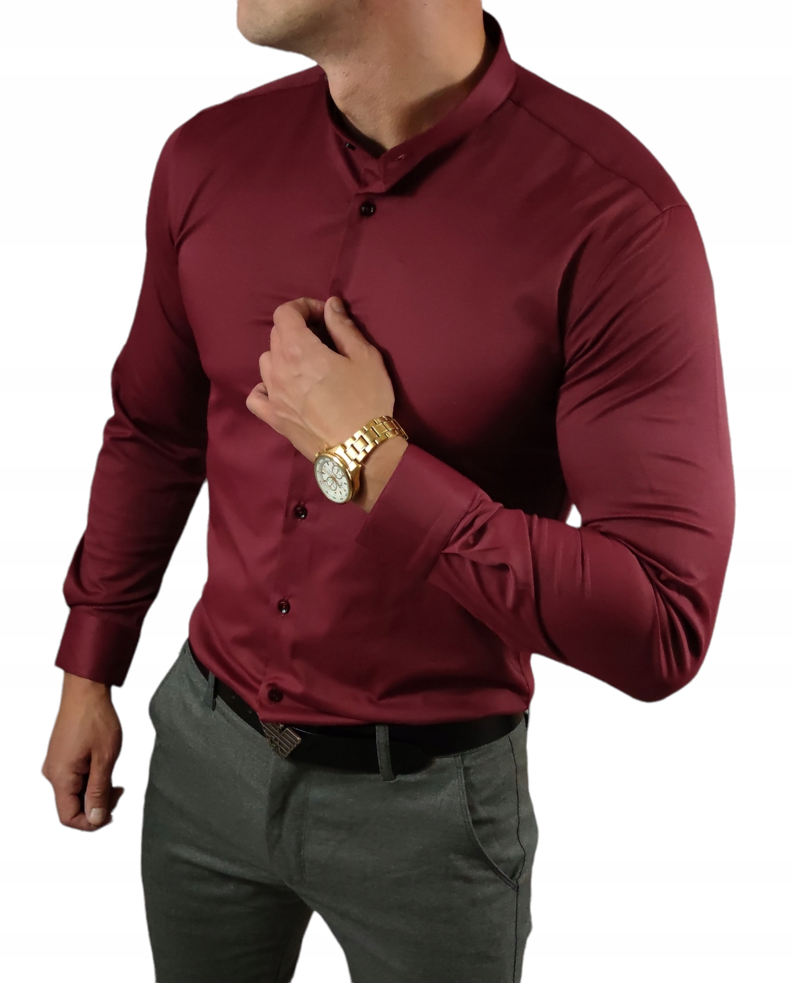 Košile elegantní se stojáčkem slim fit bordó výška 175-182 cm ESP013 M