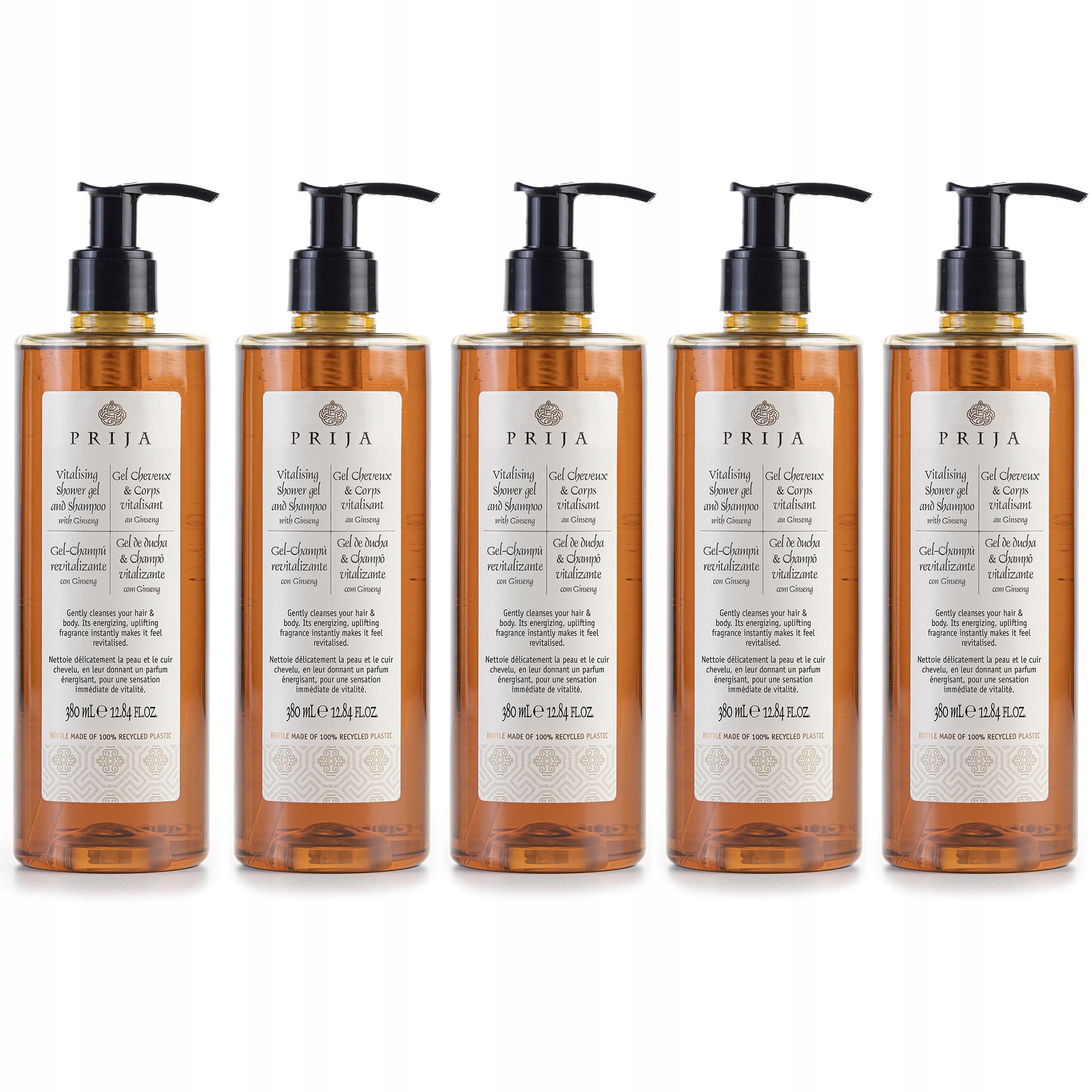 Prija Szampon do włosów Żel Pod Prysznic do kąpieli 2w1 żeń-szeń 5x380ml