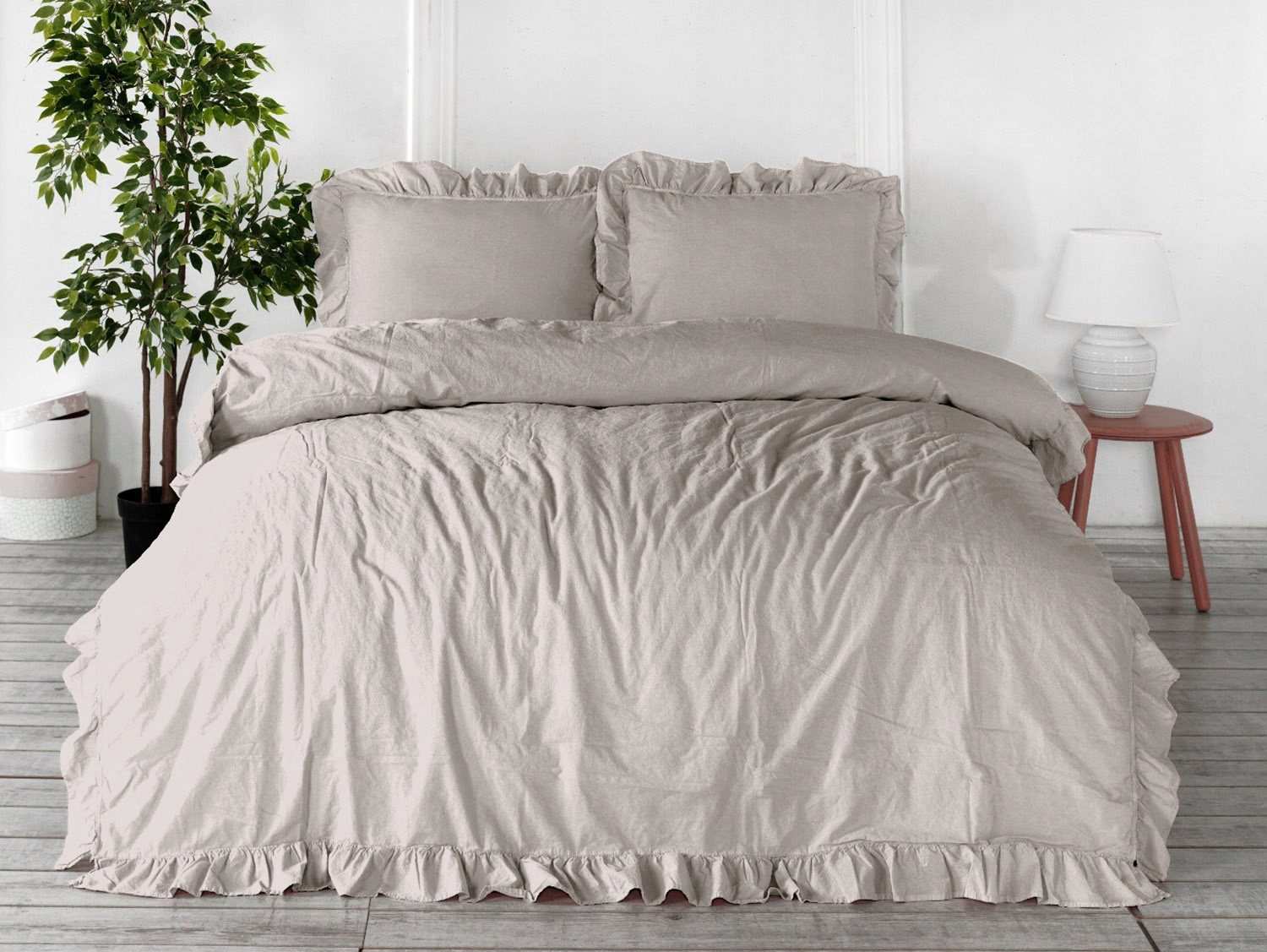 

Pościel Krem Stonewashed Bawełna Falbana 160x200