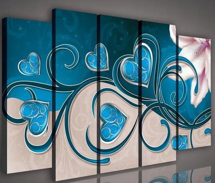 Obraz 150x100 Abstrakcia srdce kvety modrá béžová moderný štýl