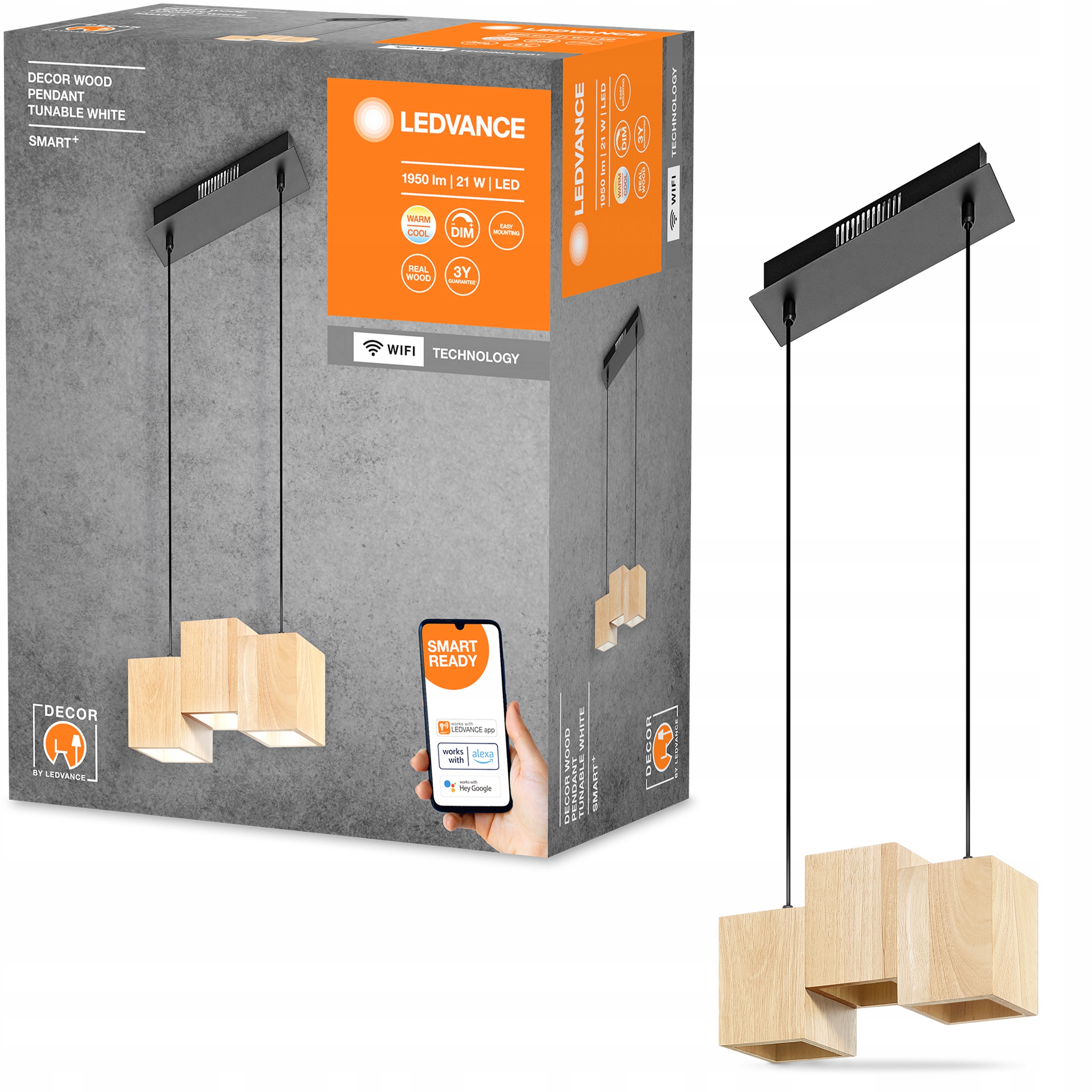 Ledvance Orbis Závěsná lampa dřevo 21W Smart+wifi