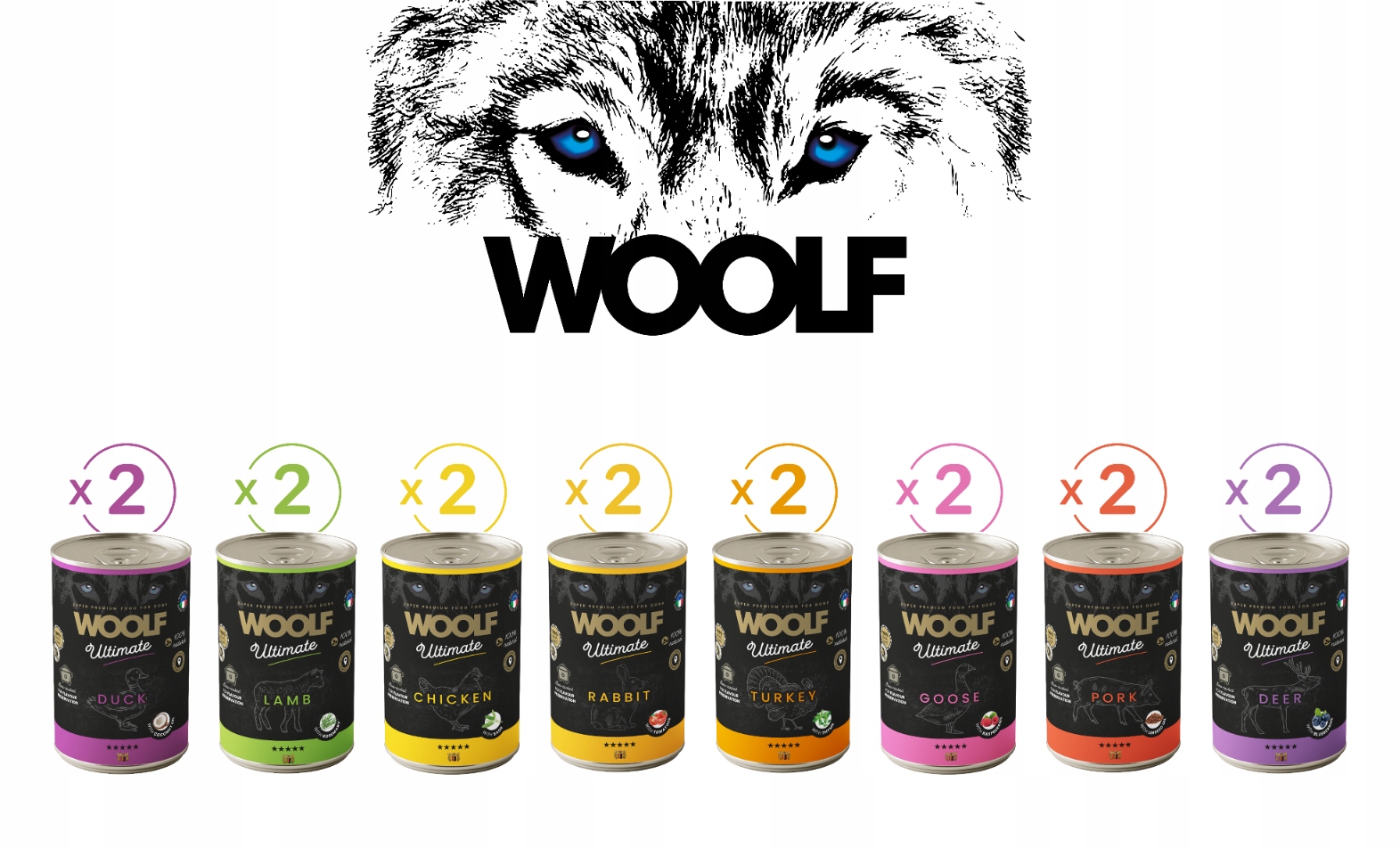 Levně Woolf Ultimate mix chutí Plechovka Vlhké krmivo pro psy Adult 16x400 g