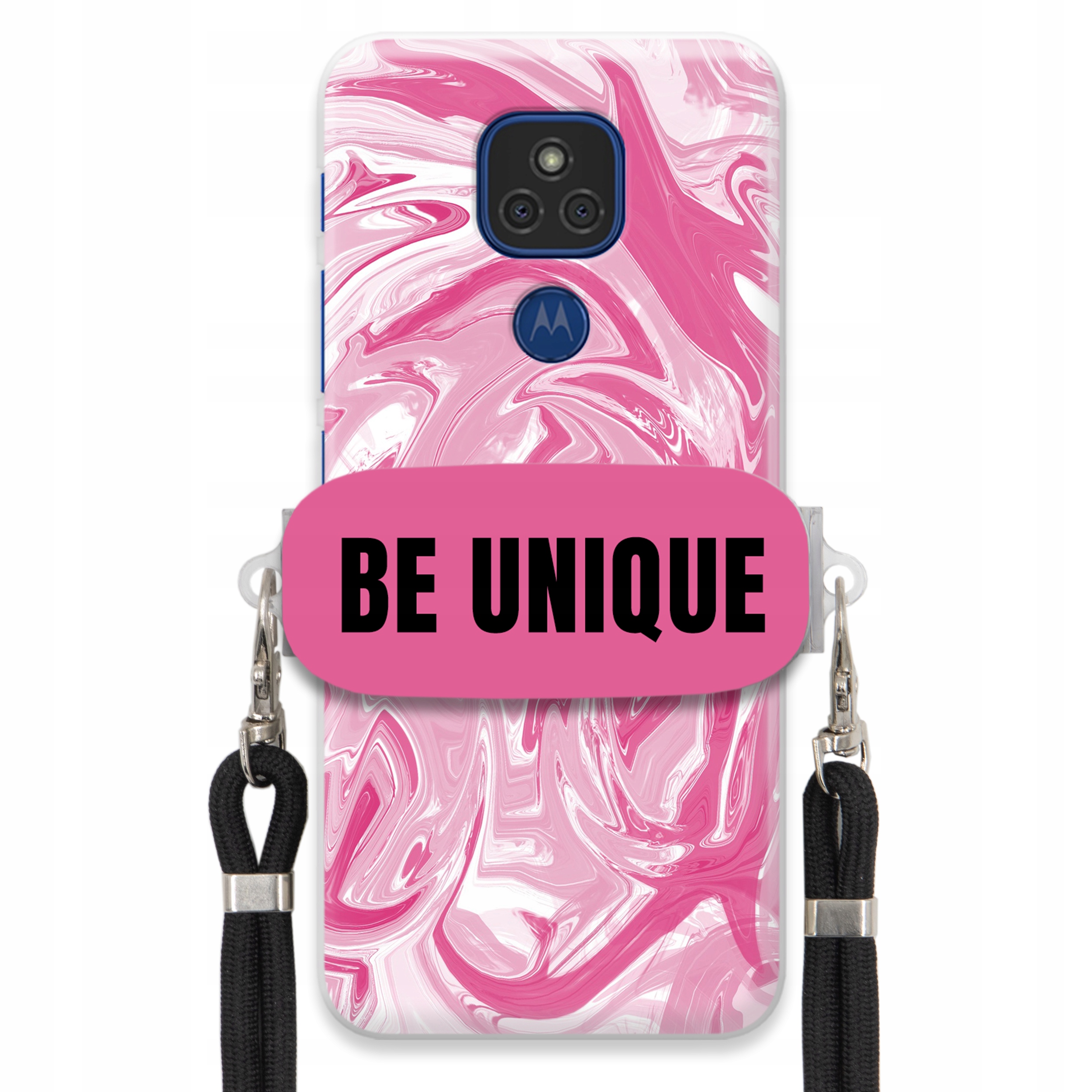 Puzdro na Motorola E7 Plus Case držiak Šnúrka Čierna Ružová Mramor Unique