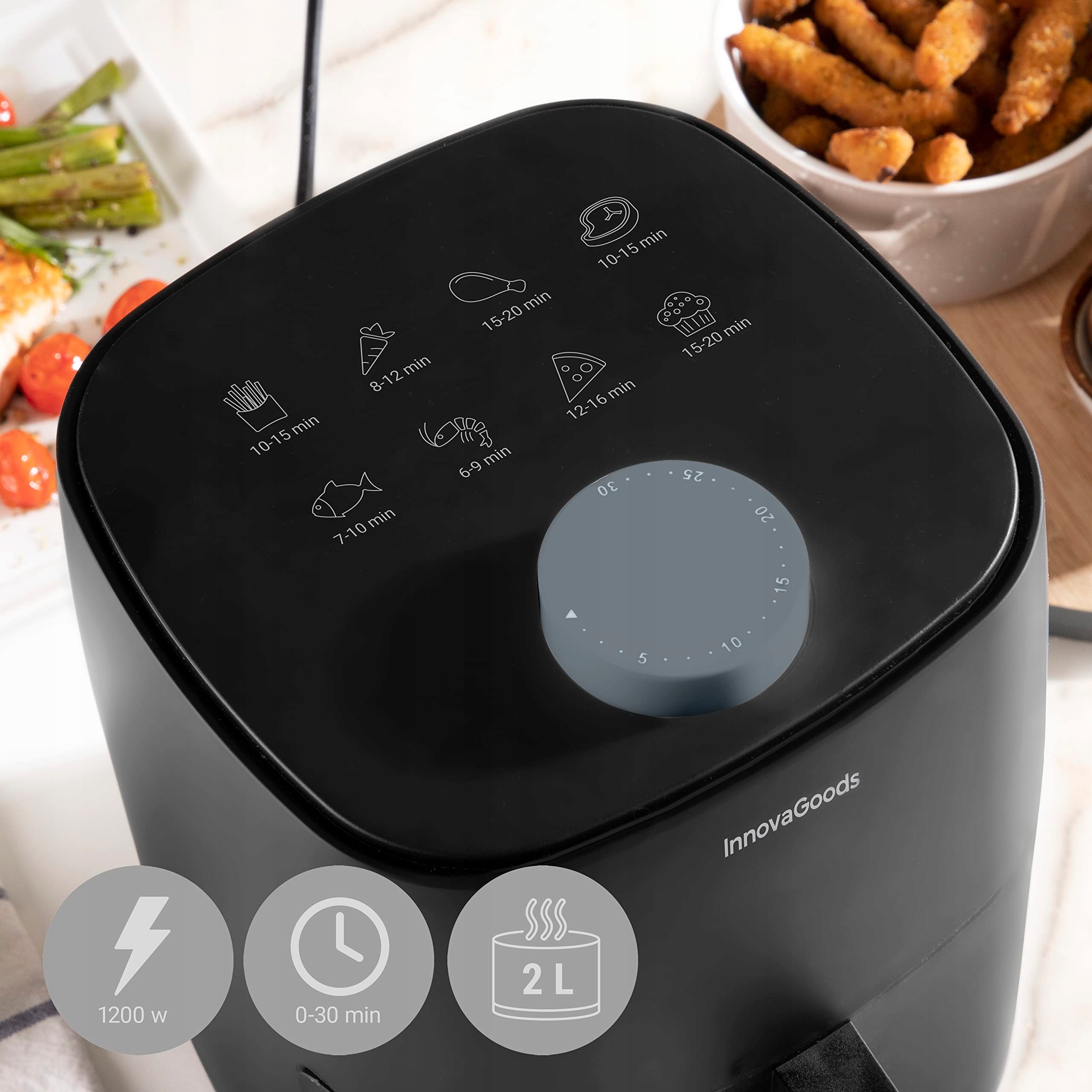 INNOVAGOODS Frytownica Beztłuszczowa 1200W 2L Czarne Tworzywo Sztuczne — miniatura 3