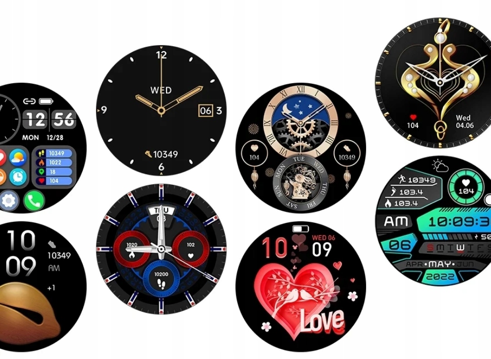 SMARTWATCH DAMSKI ZEGAREK PL MENU ROZMOWY SMART WATCH + 4 PASKI + SŁUCHAWKI Kształt koperty okrągła