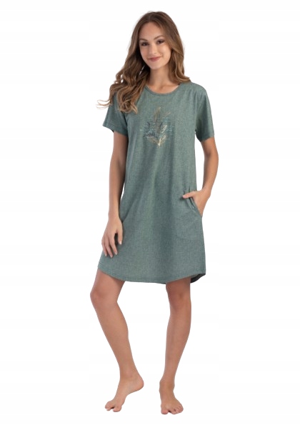 Zelená Košile Se Zlatými Listy Pohodlná Košile S Kapsami Jako Šaty 6XL