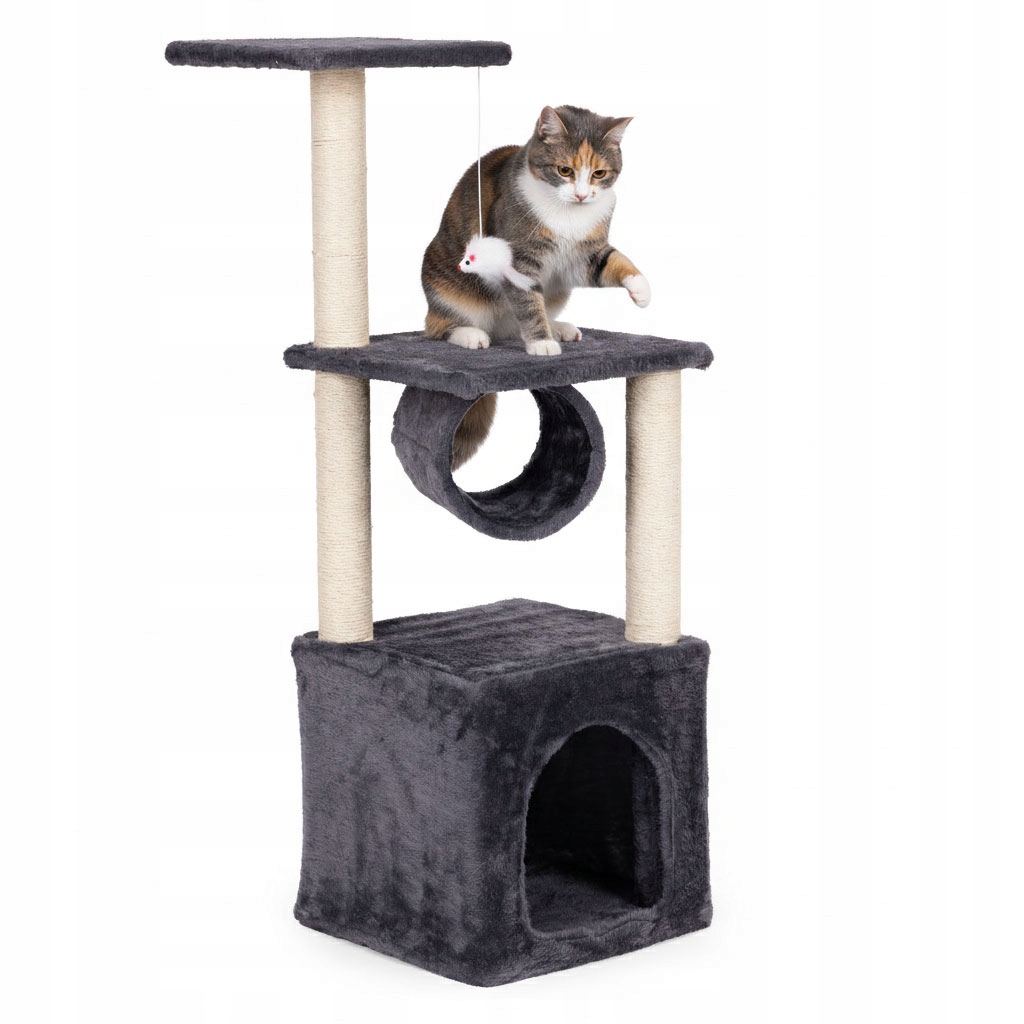 Levně Drapak Pro Kočky Pelíšek Sloupek Věž Domeček Pro Kočky 94 CM Šedý Petsi