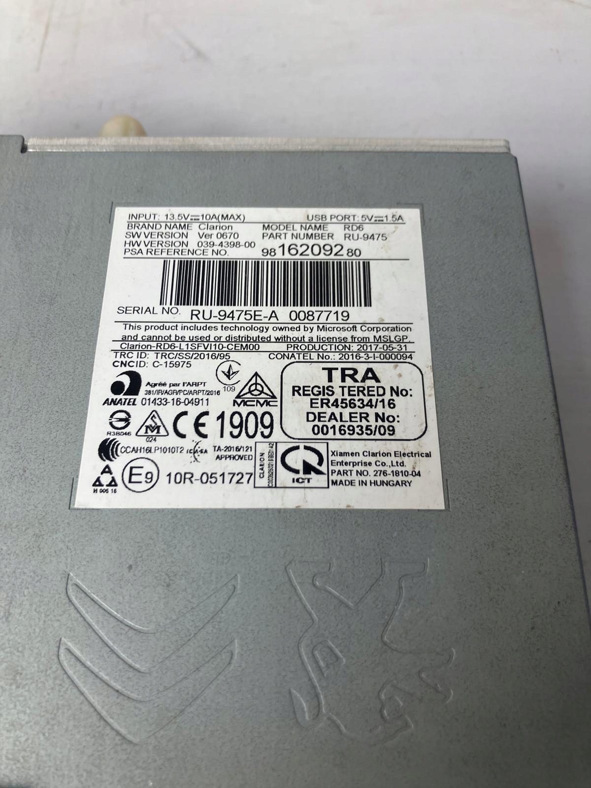 RADIO CITROEN C3 III 9816209280