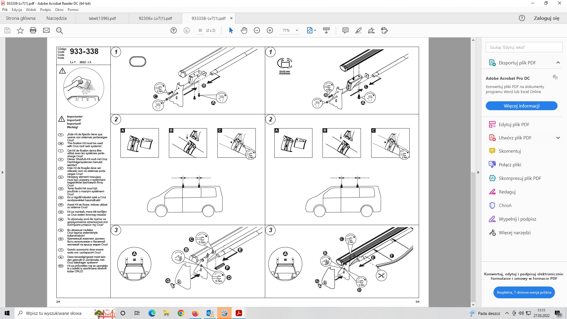SUPER BAGAŻNIK DACHOWY CRUZ VW T4 TRANSPORTER BUS 1991 - 2003 CICHY EAN (GTIN) 5902826163752