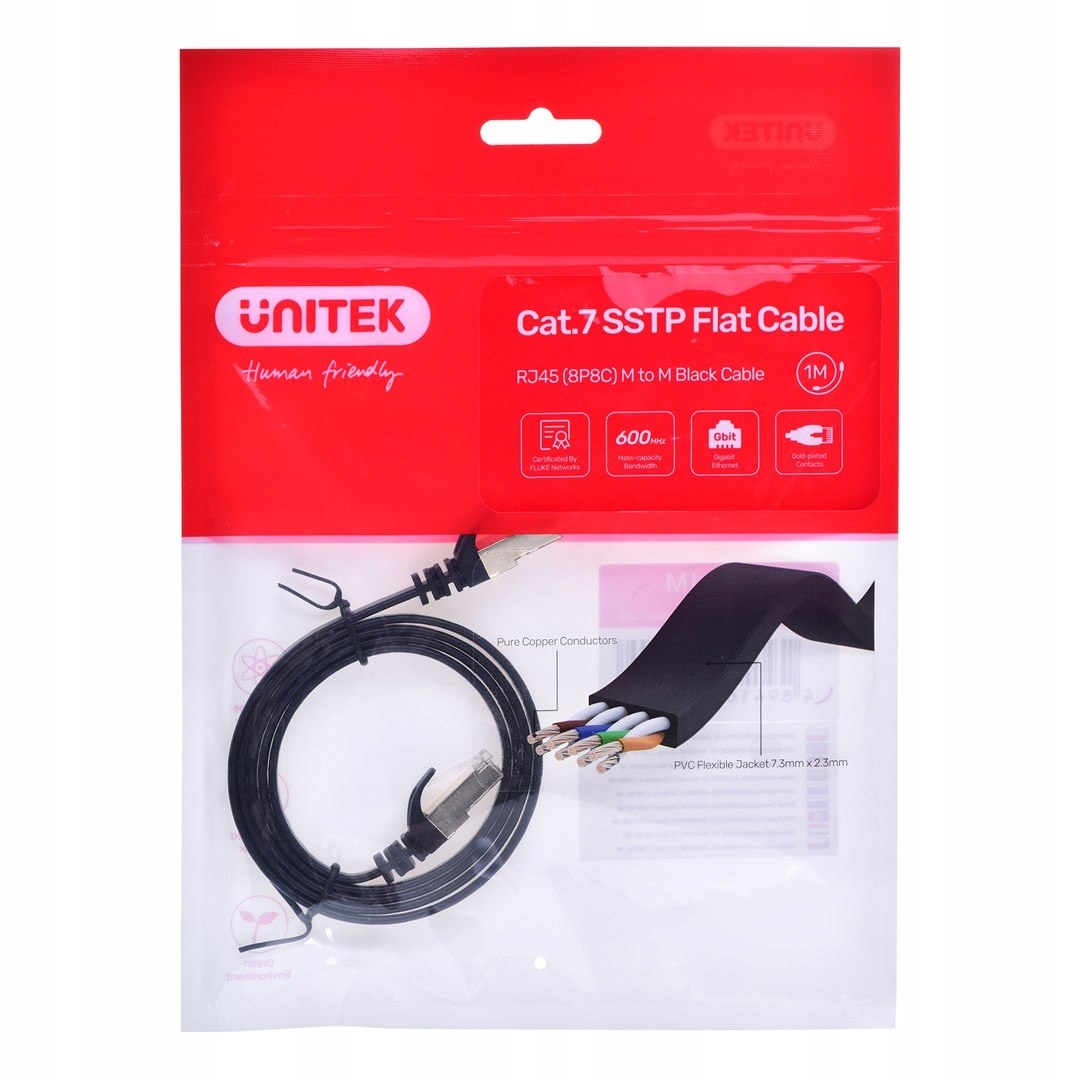 Unitek Kabel Sieciowy RJ45 Ethernet PŁASKI,CAT7,1M