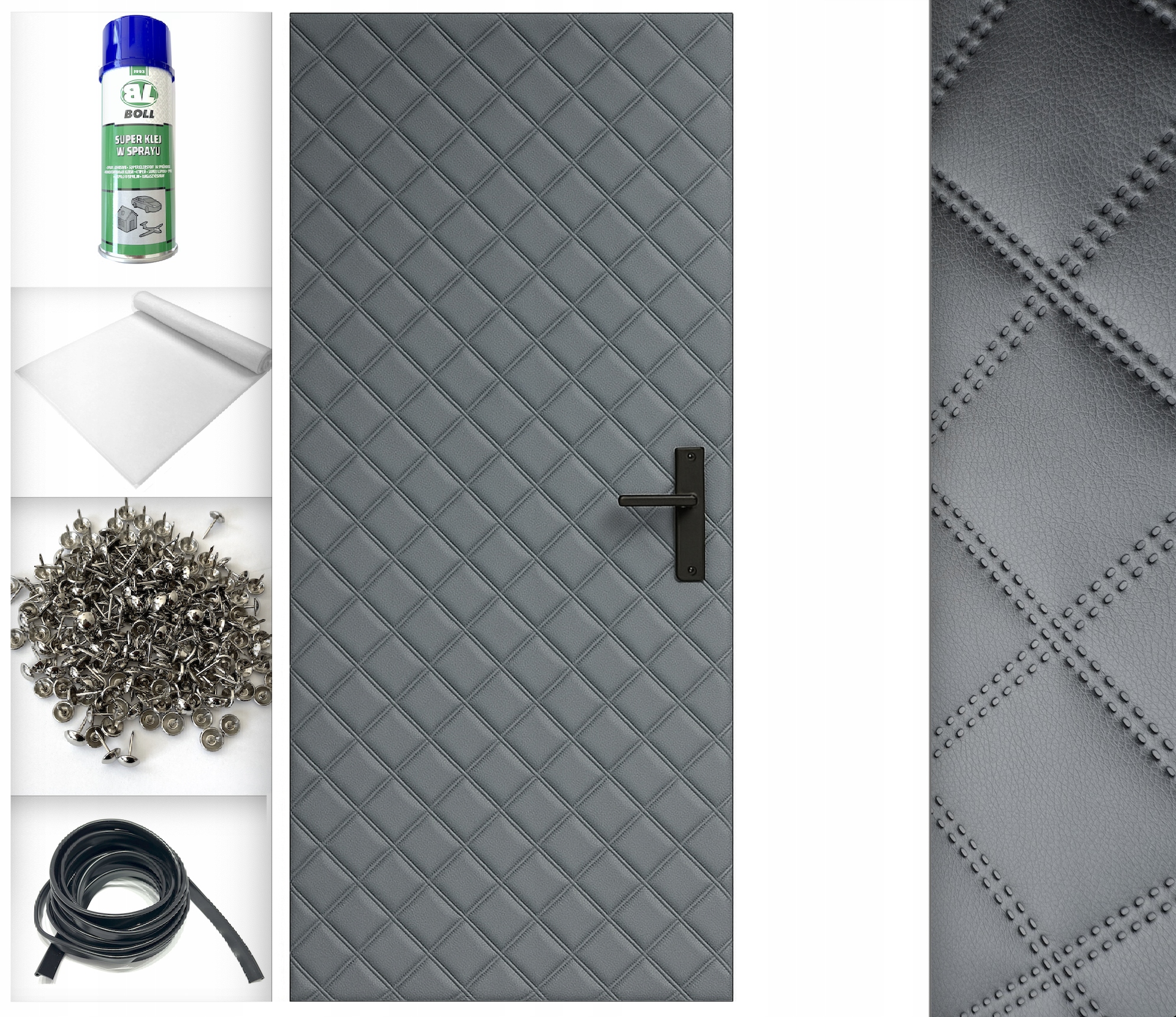 Antracit 115x215 Dveřní Čalounění Potah na dveře Prošívaný Příslušenství